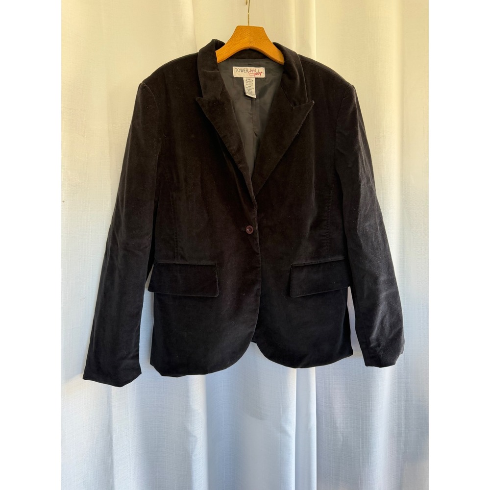 Vintage Black Velvet Blazer Women's Size 14 M‎ Chic Nostalgic Classic Preppy